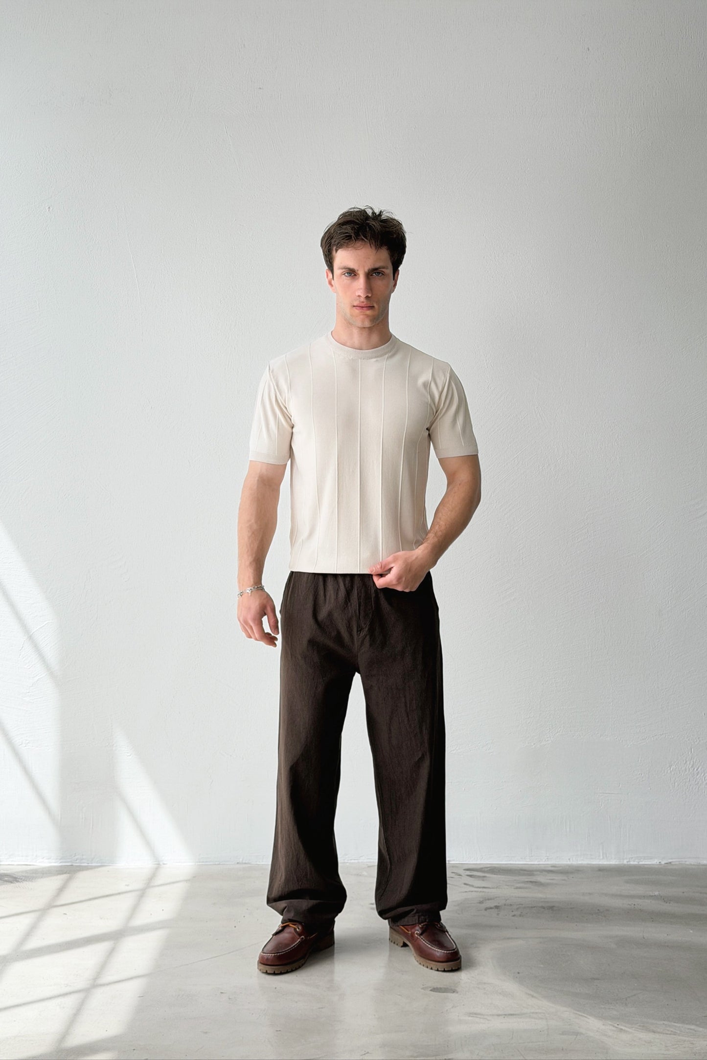 Striped Light Brown Knit T-shirt