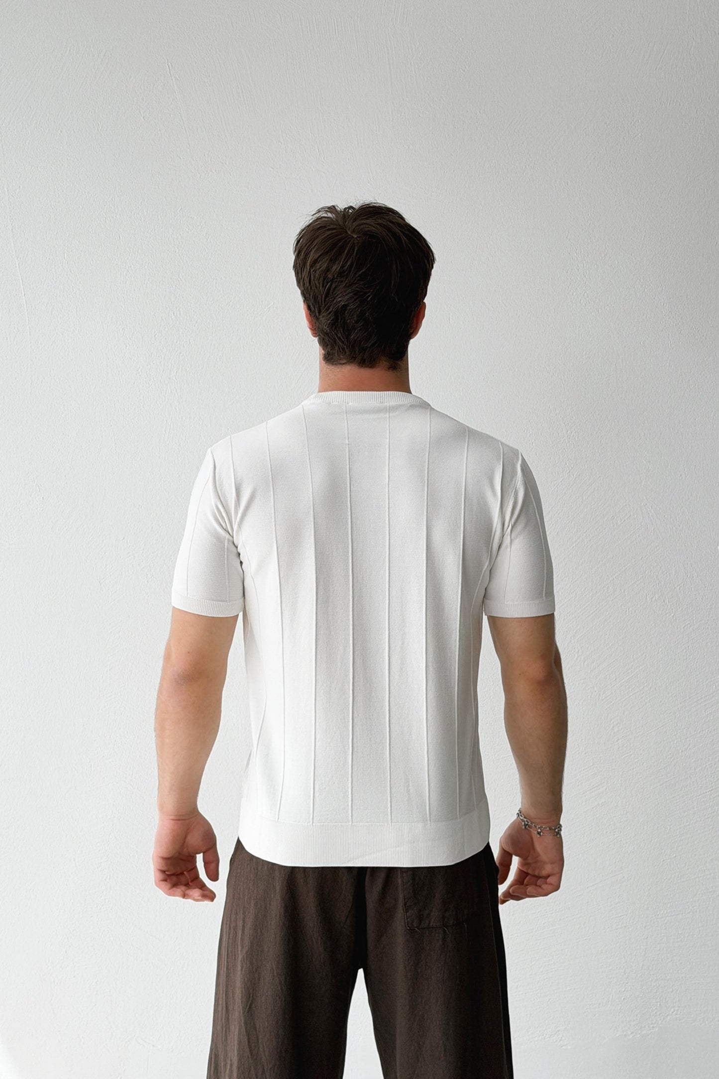 Striped Patterned Off-White Knit T-shirt