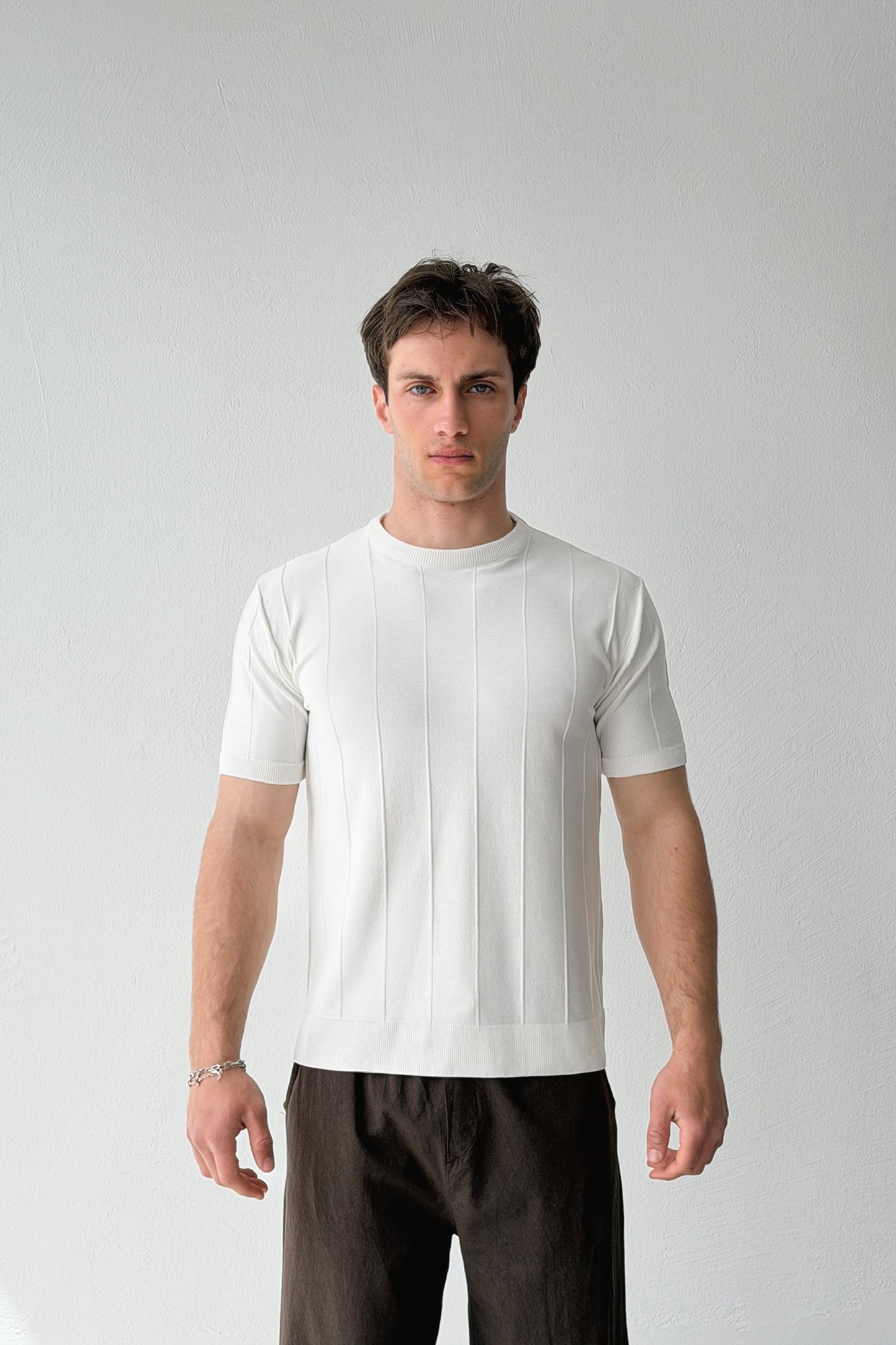 Striped Patterned Off-White Knit T-shirt