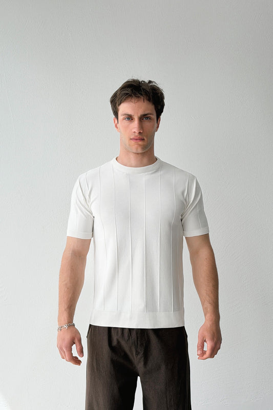 Striped Patterned Off-White Knit T-shirt