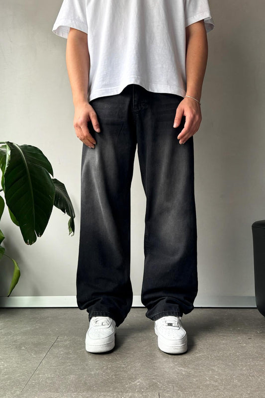 Striped Detail Baggy Jeans Black