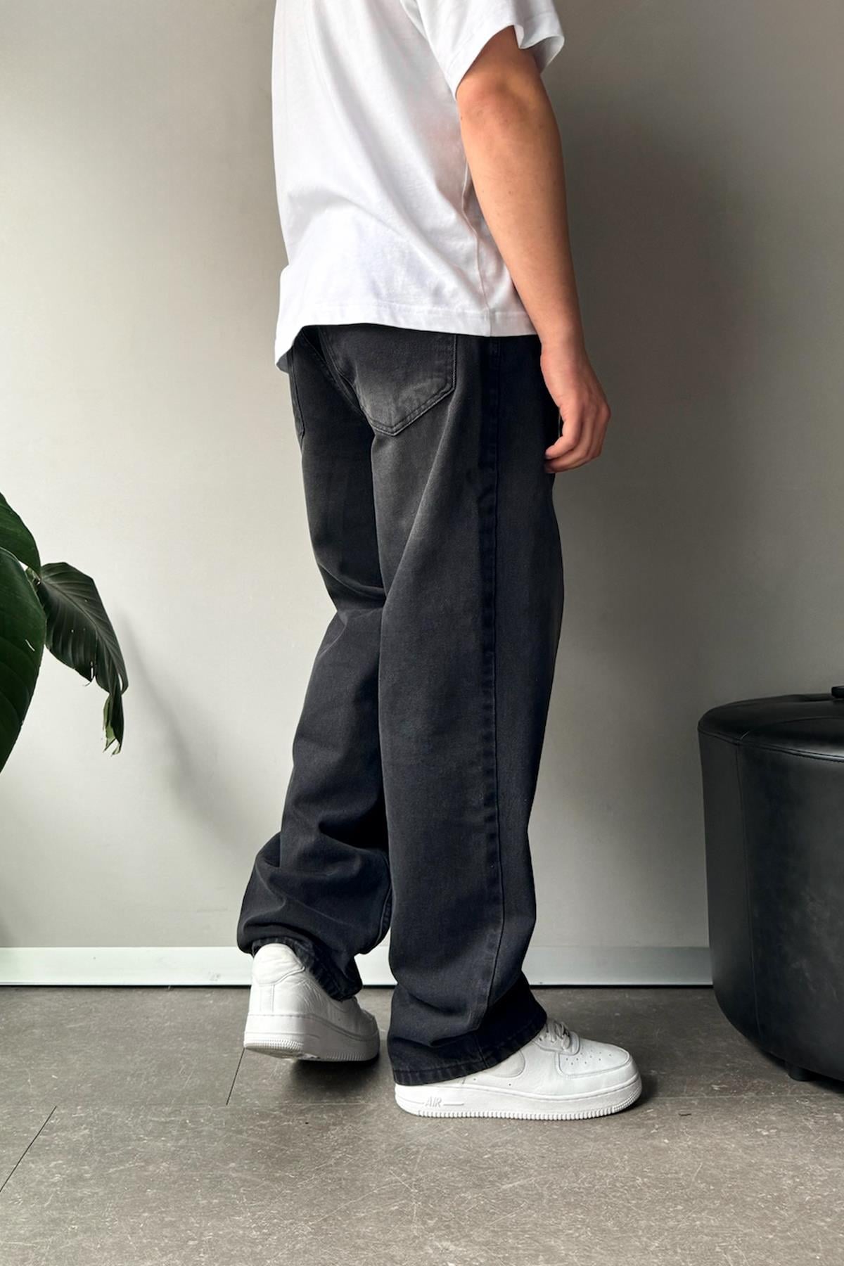 Striped Detail Baggy Jeans Black