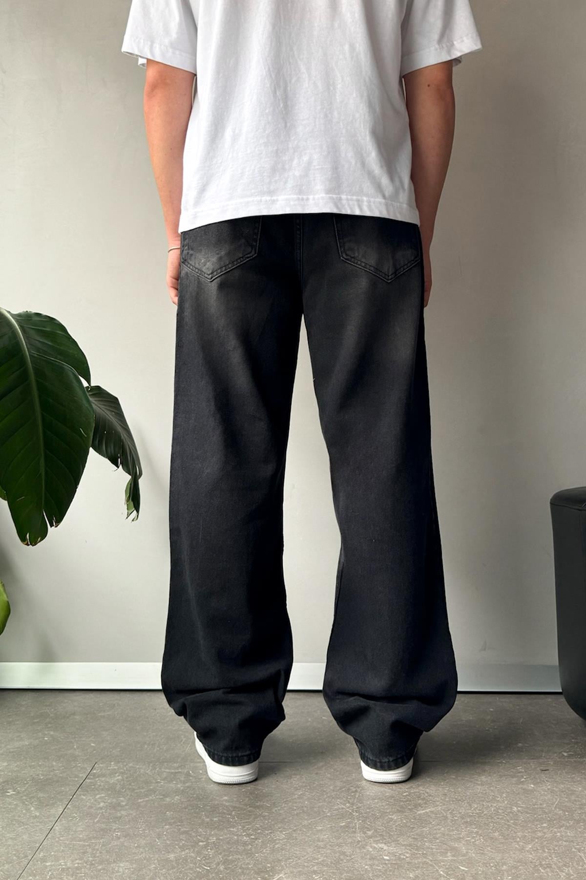 Striped Detail Baggy Jeans Black