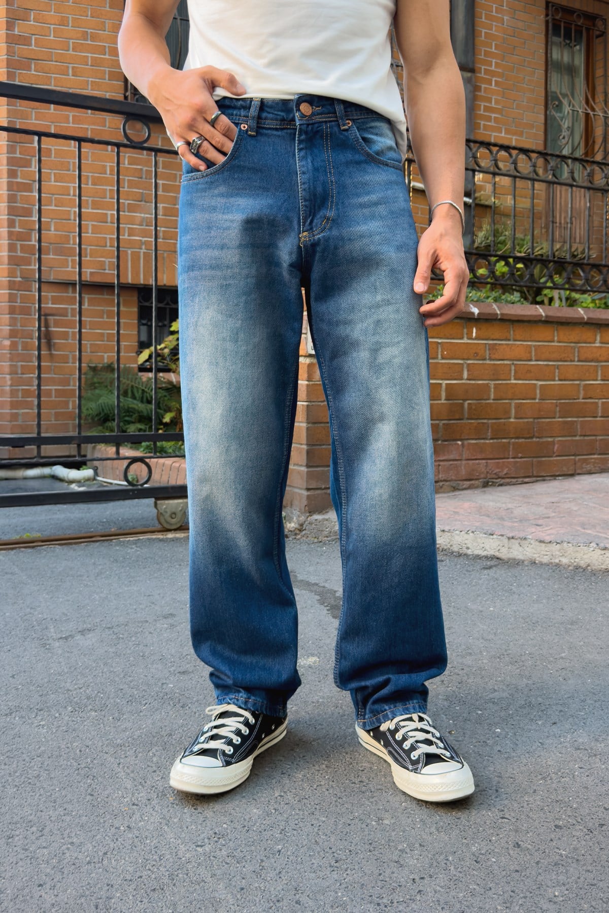 Washed Blue Regular Pants