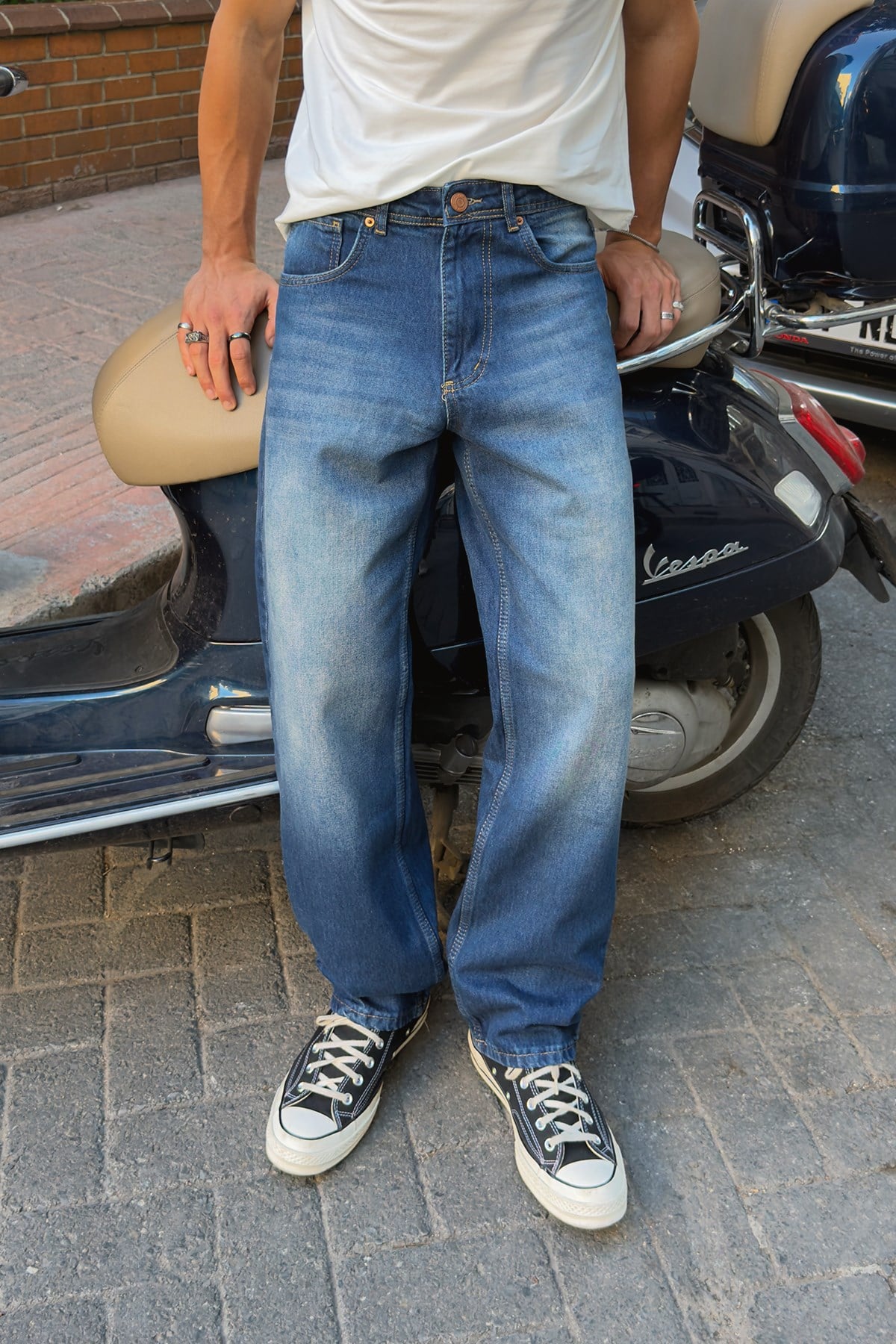 Washed Blue Regular Pants