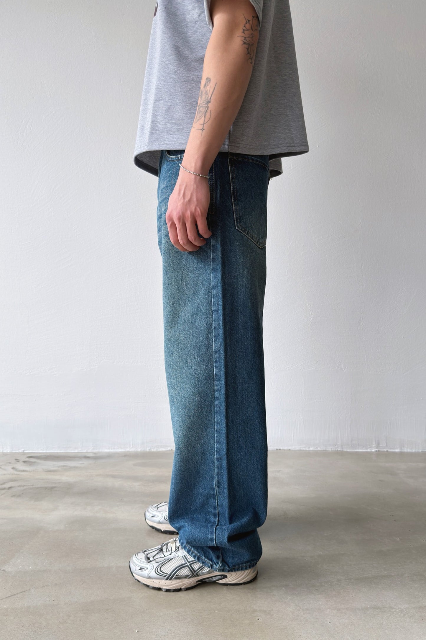 Striped Distressed Baggy Jeans