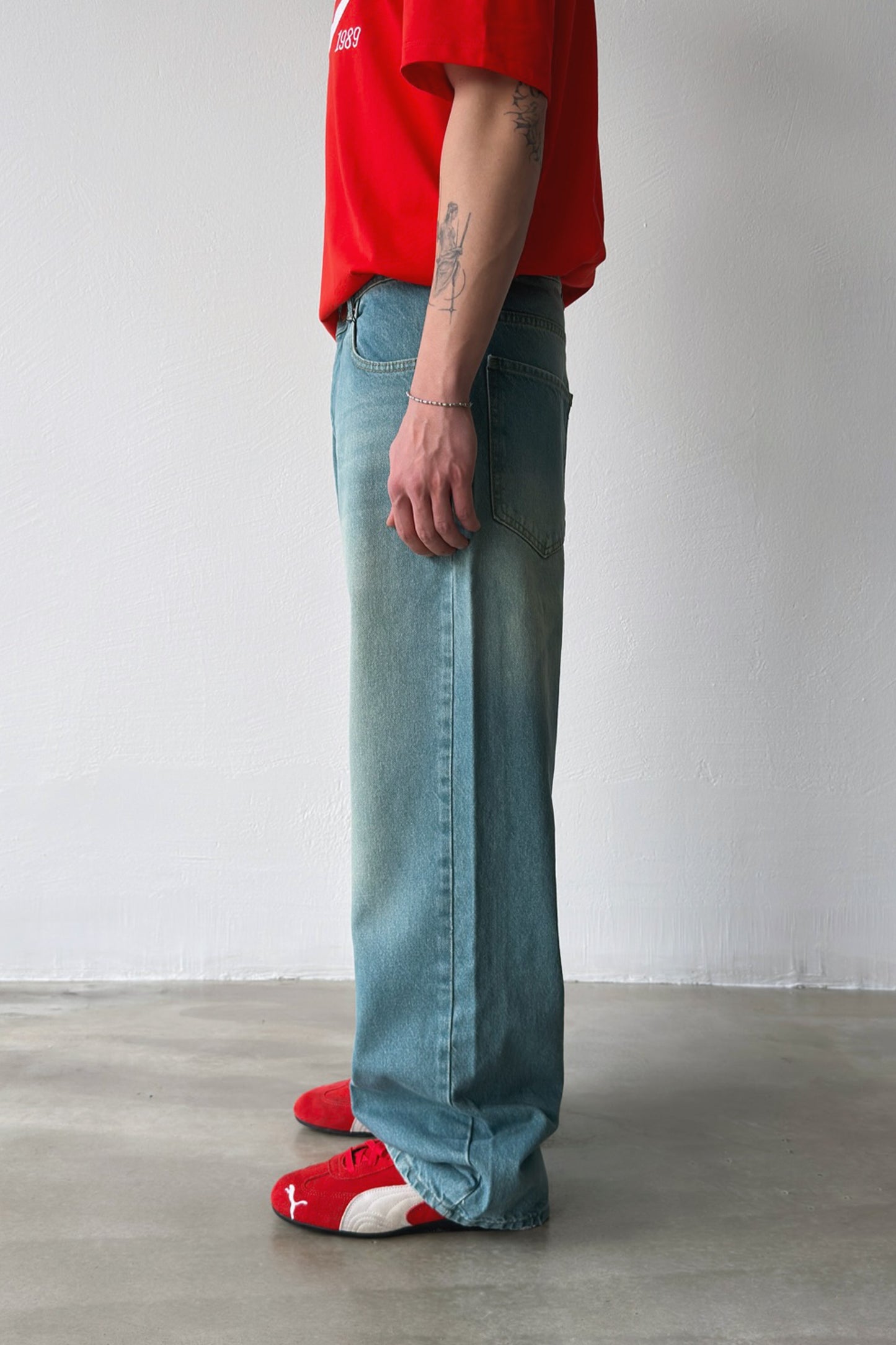Striped Distressed Baggy Jeans