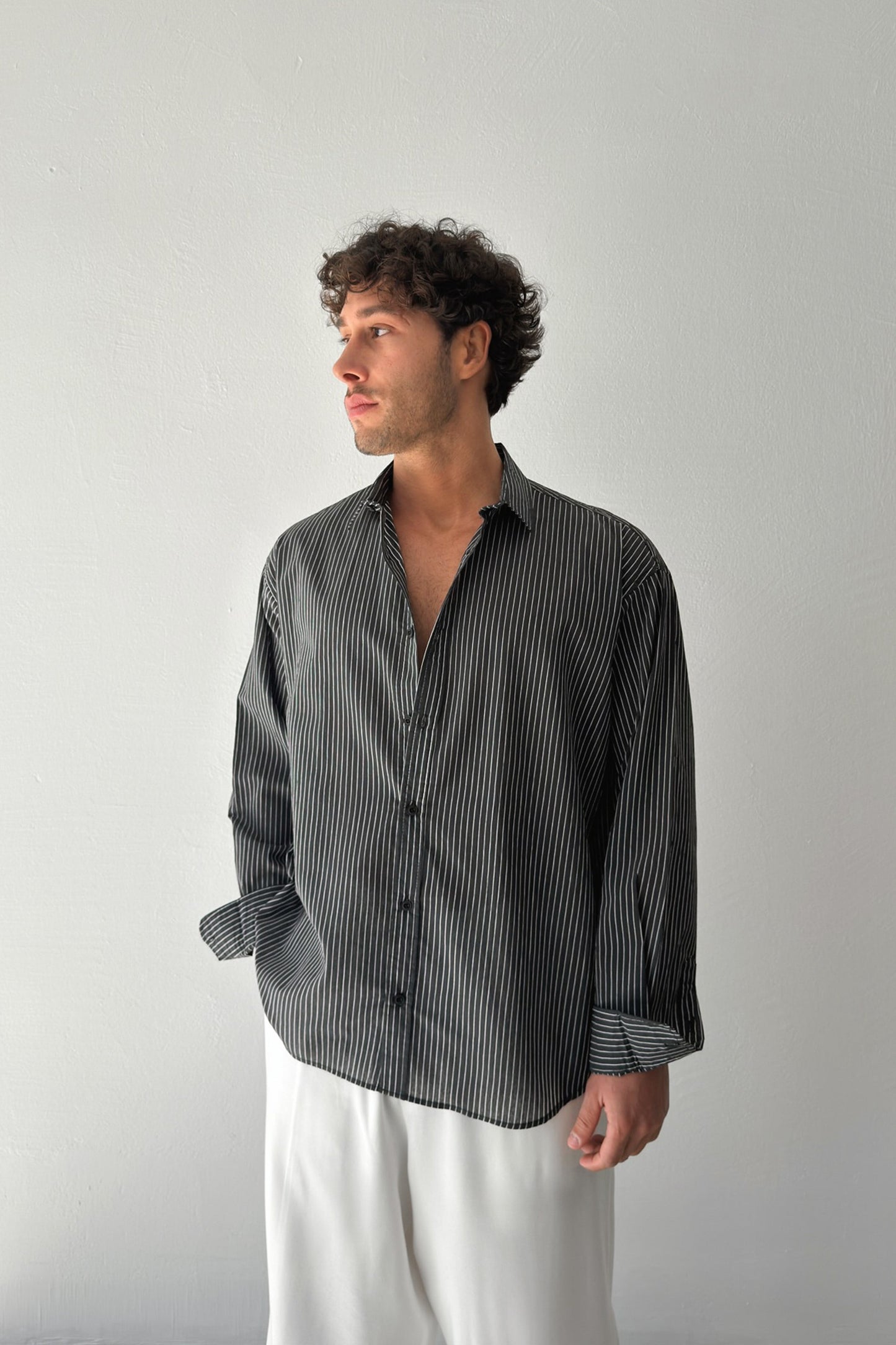 Striped Black Linen Shirt