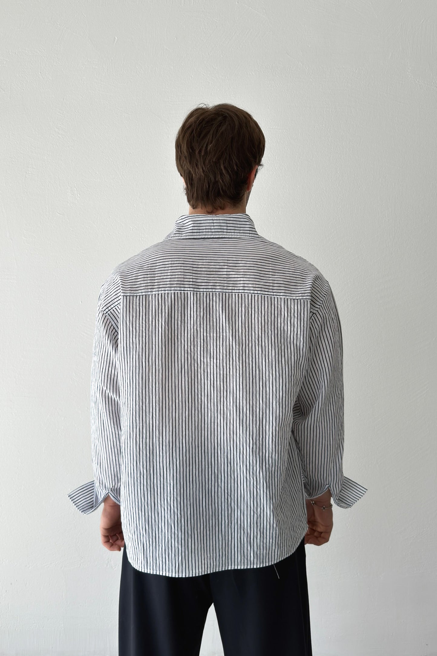Striped Oversize Navy-Ecru Linen Shirt