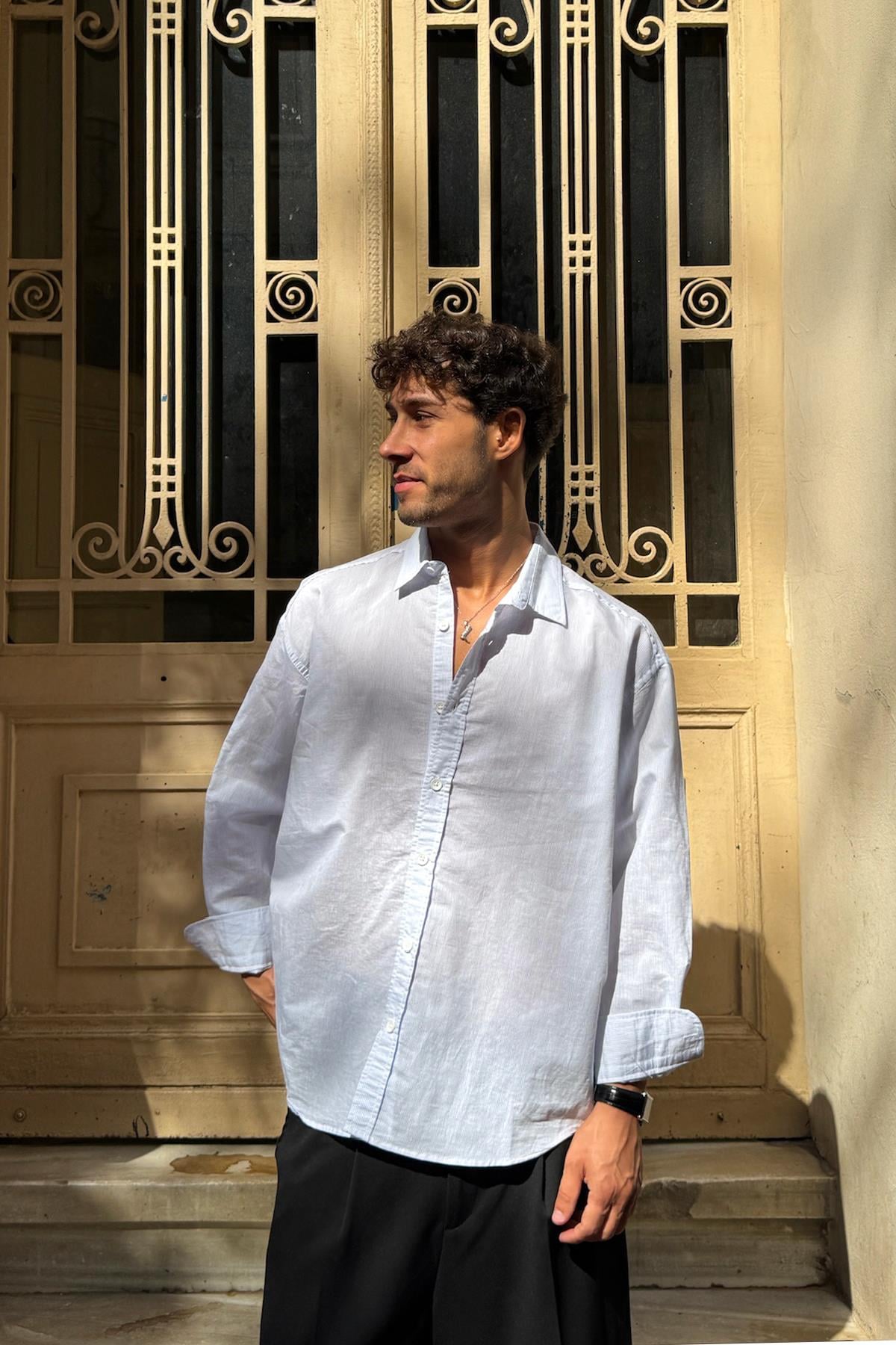 Striped Oversize Shirt White