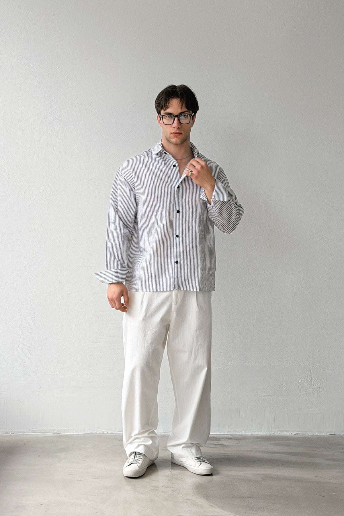 Striped Oversize Black-Ecru Linen Shirt