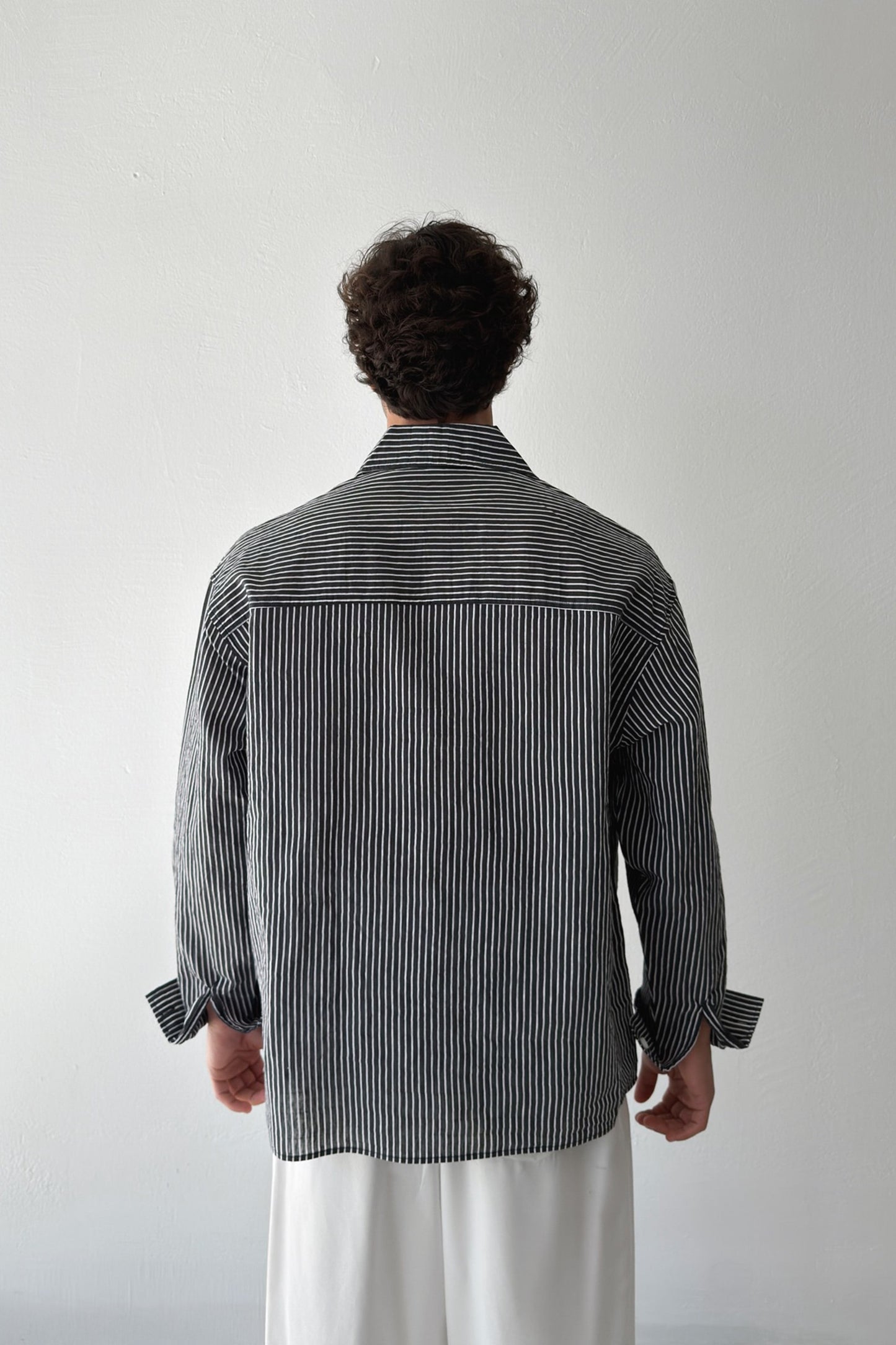 Striped Oversize Black Linen Shirt