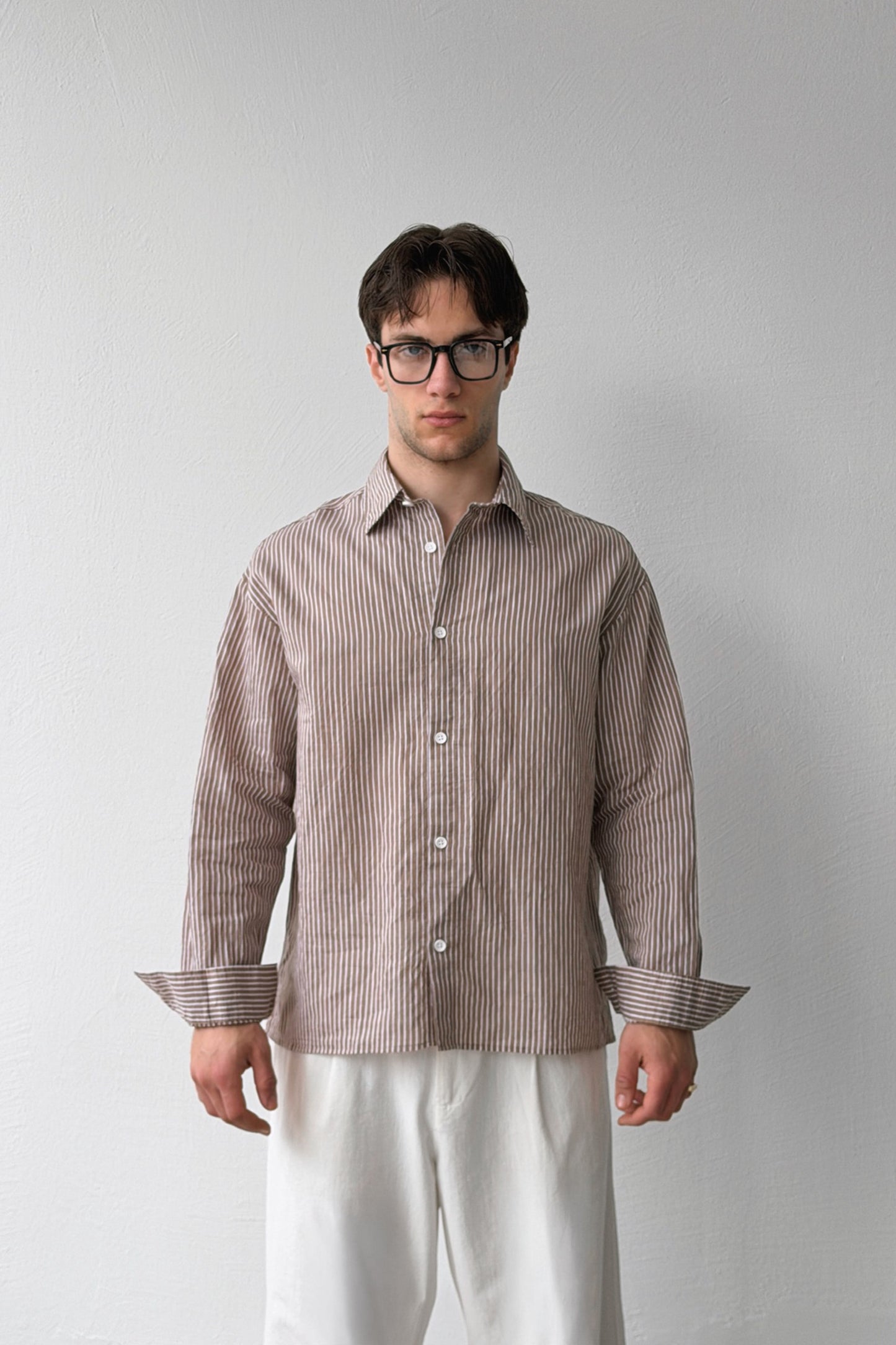 Striped Oversize Mink Linen Shirt