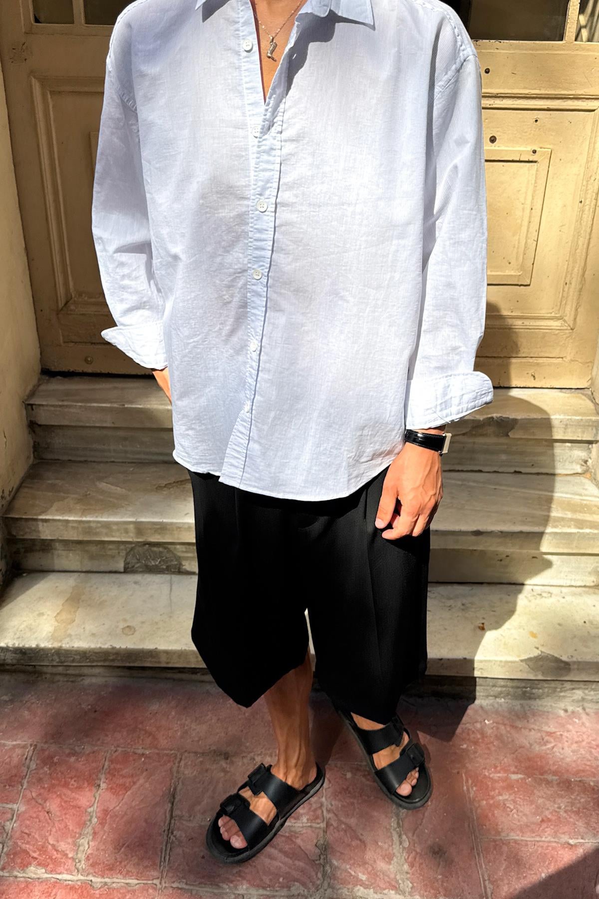 Striped Oversize Shirt White