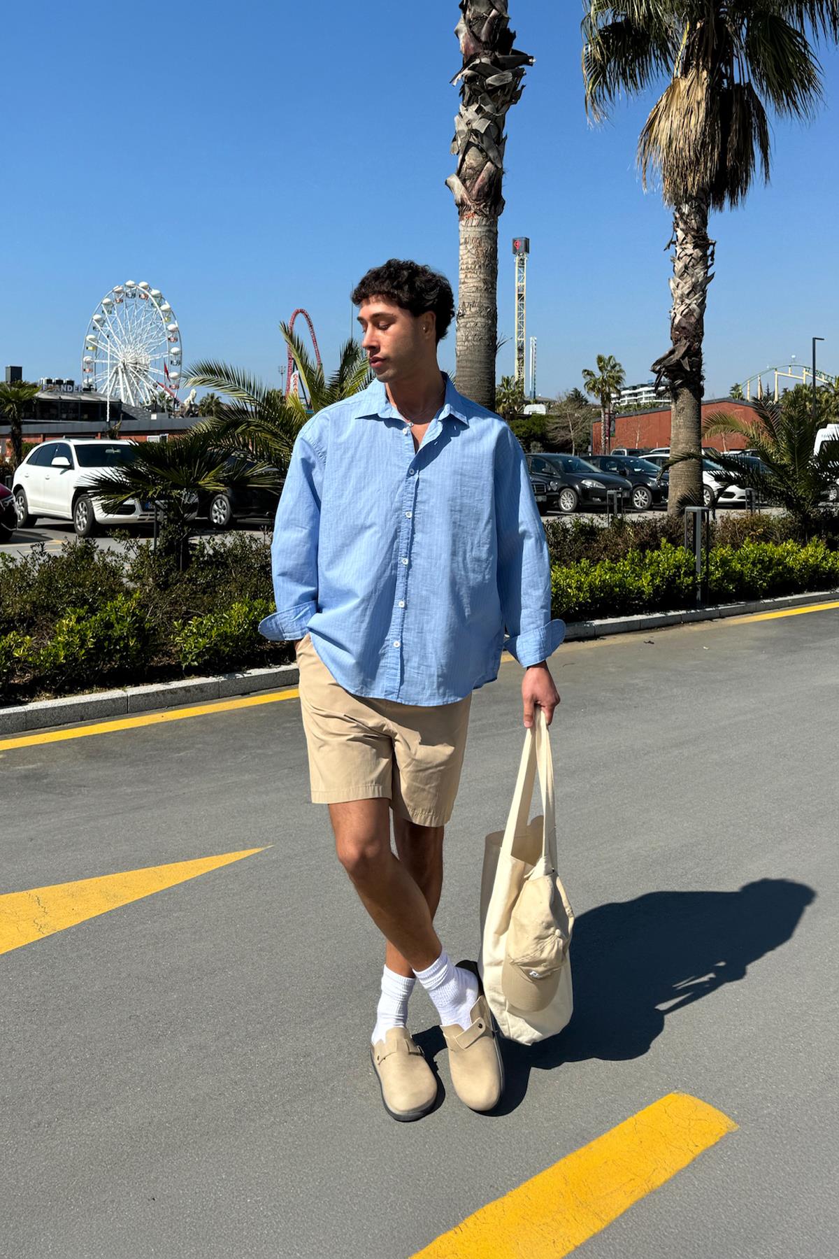 Striped Oversize Shirt Blue