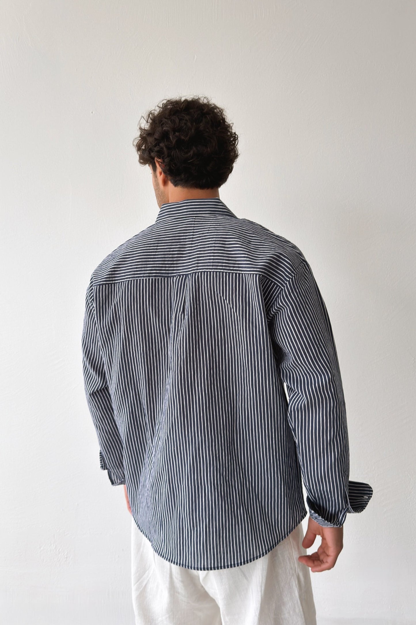 Striped Navy Linen Oversize Shirt