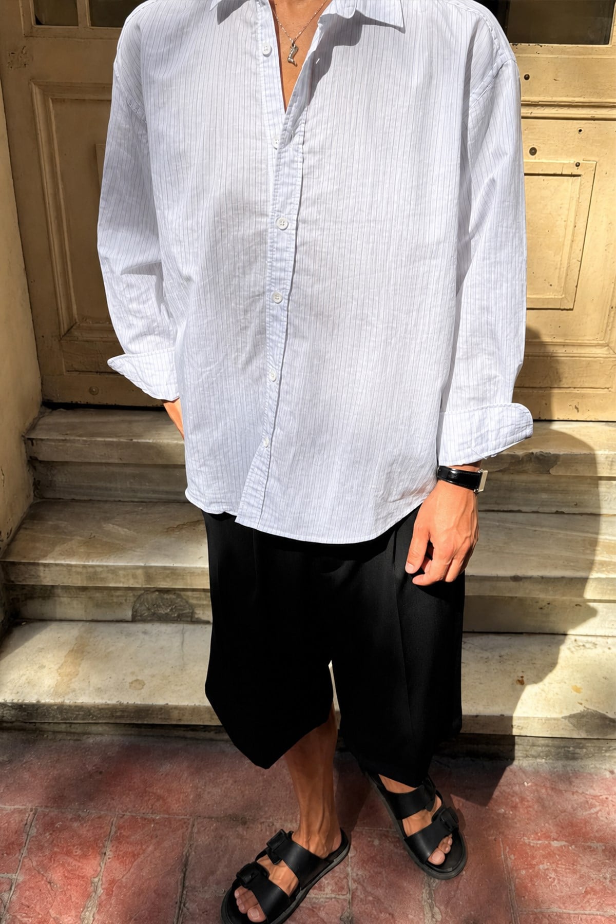 Striped Oversize Shirt White