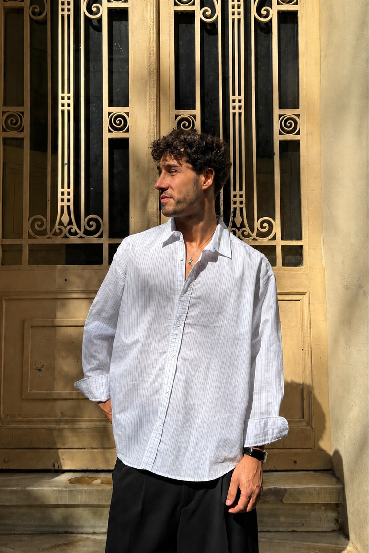 Striped Oversize Shirt White