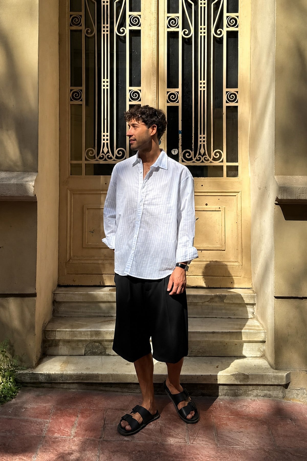 Striped Oversize Shirt White