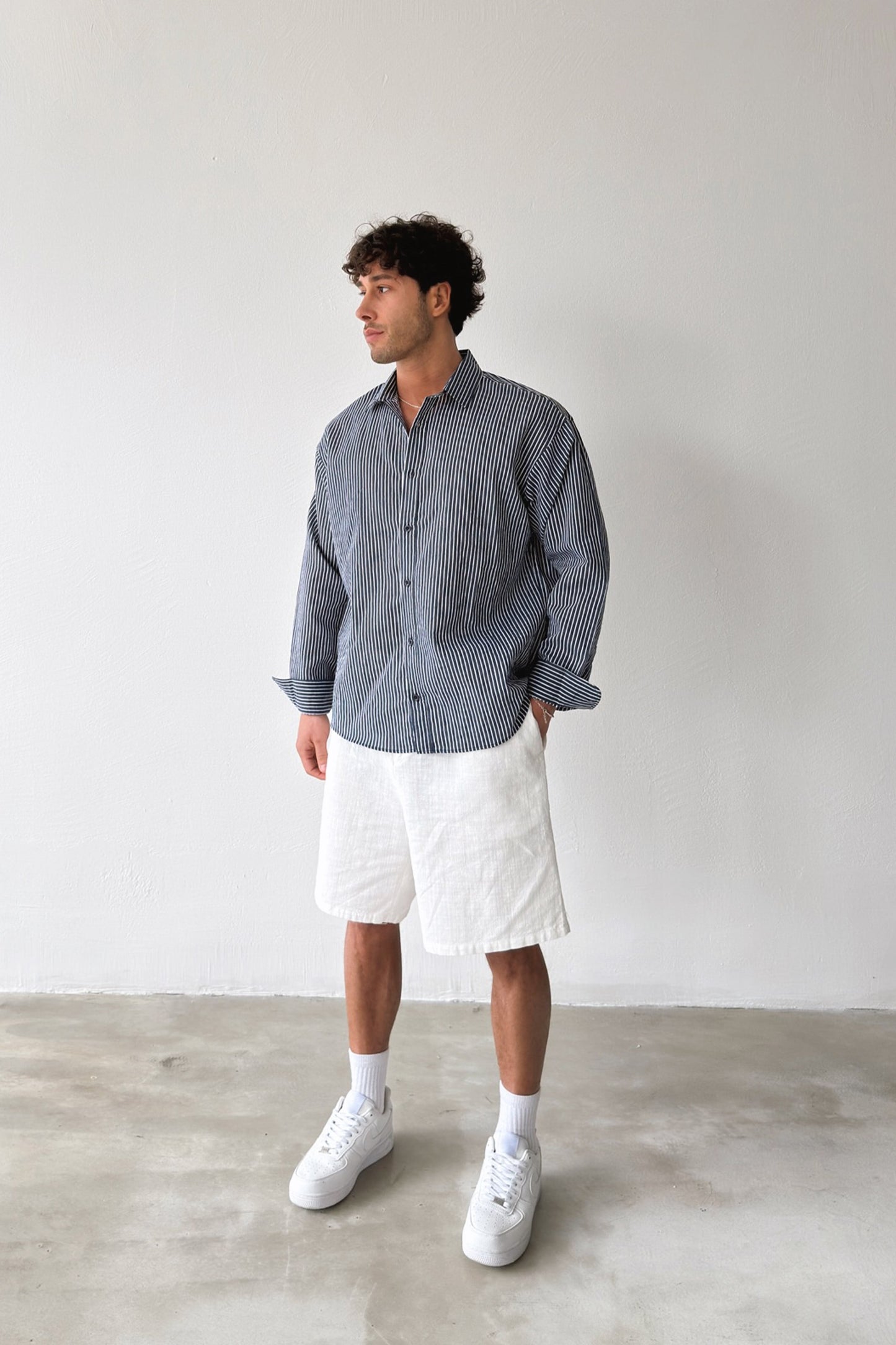 Striped Navy Linen Oversize Shirt