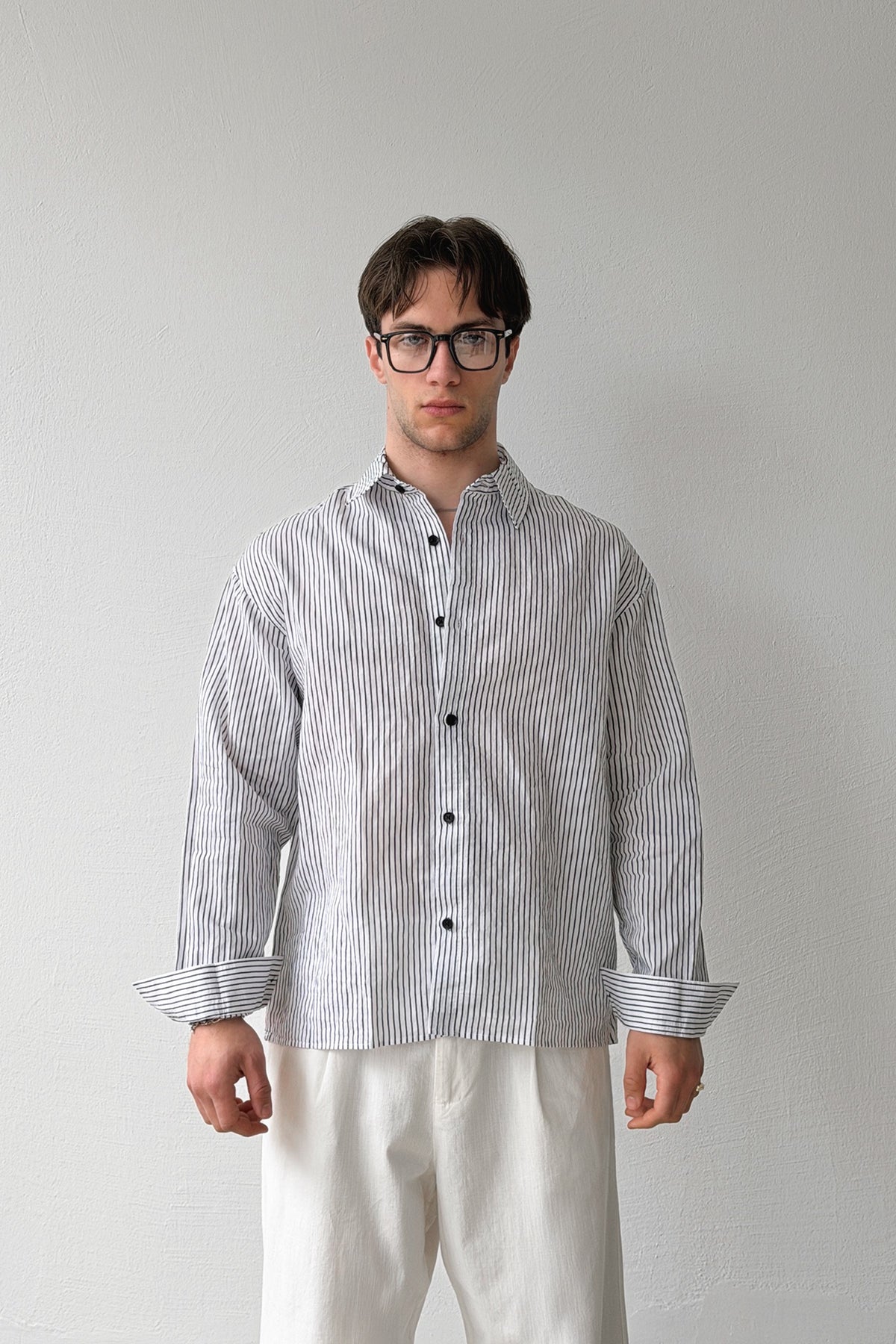 Striped Oversize Black-Ecru Linen Shirt