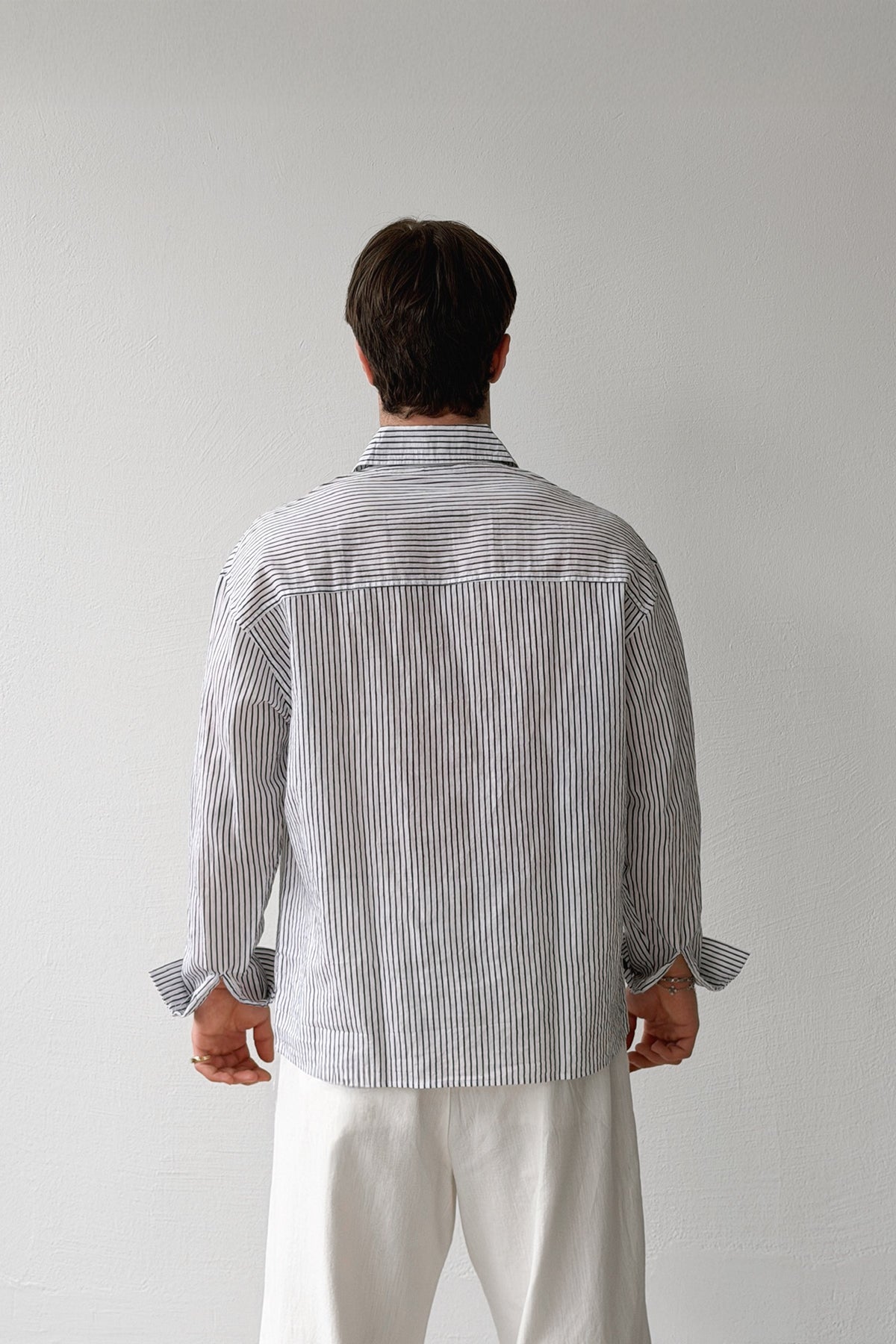 Striped Oversize Black-Ecru Linen Shirt