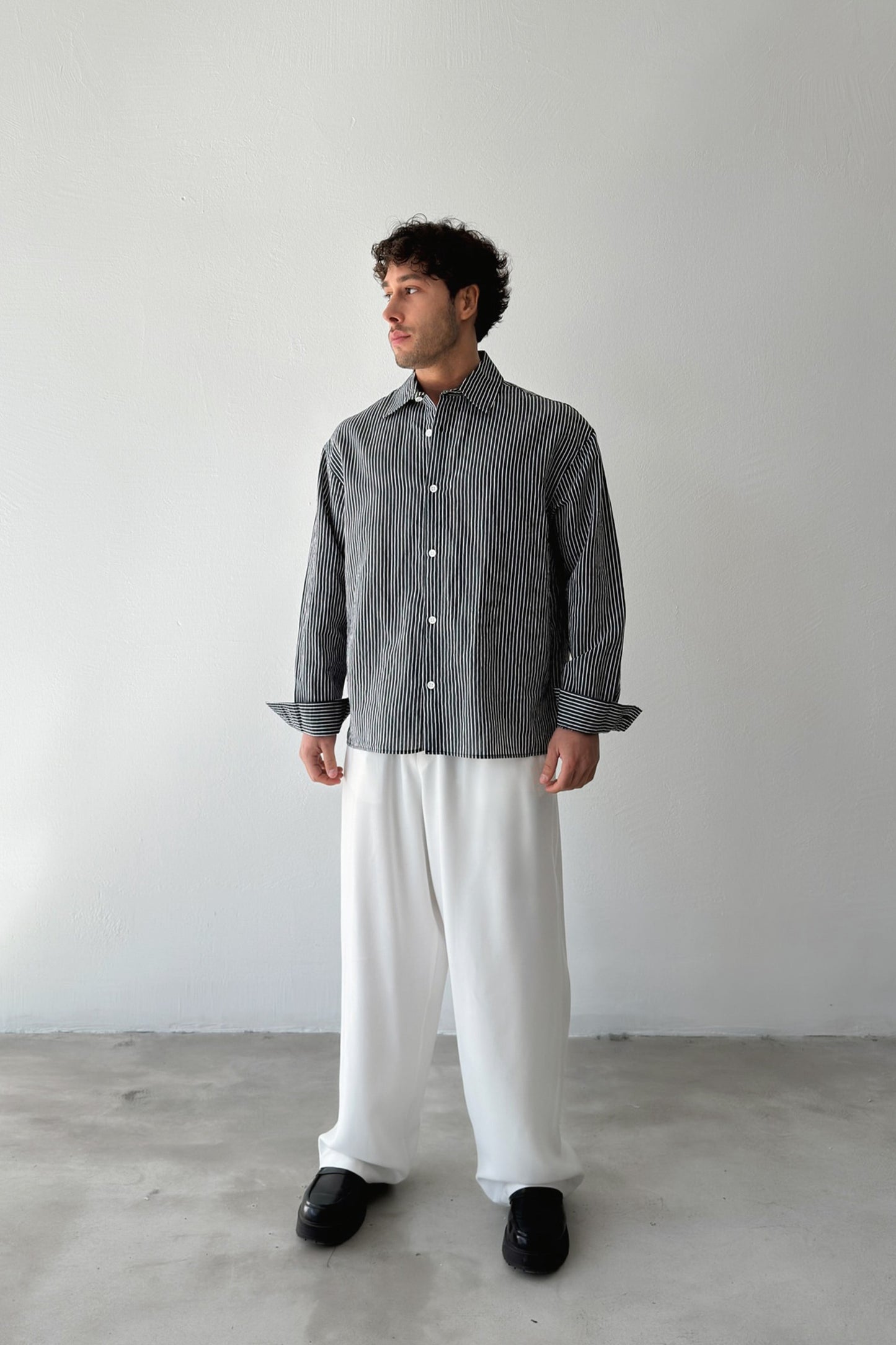 Striped Oversize Black Linen Shirt