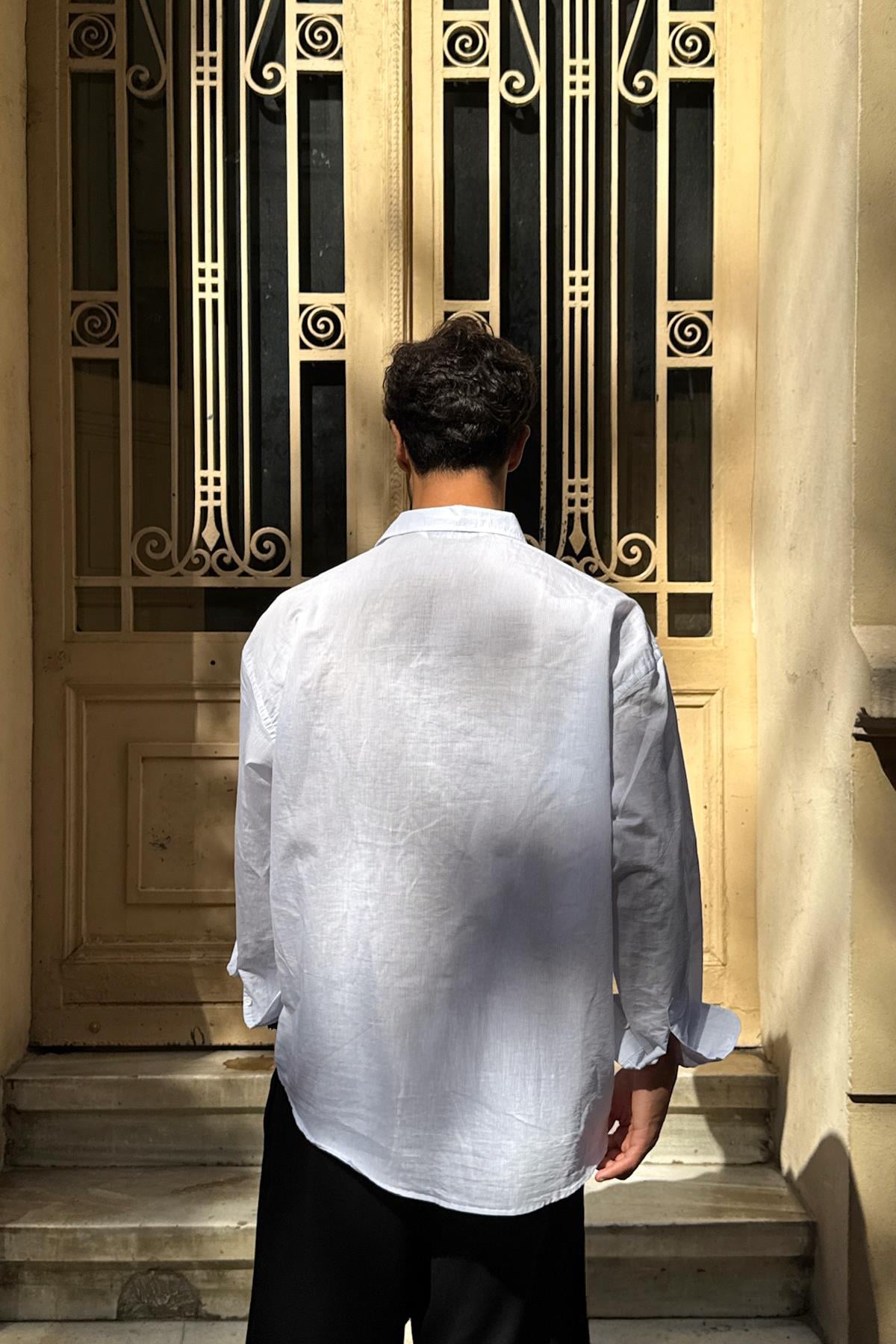 Striped Oversize Shirt White