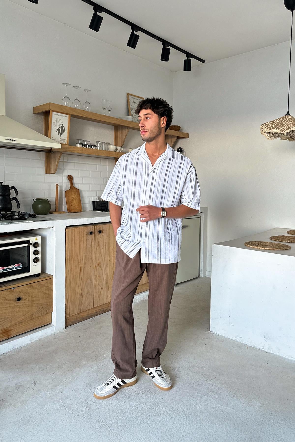 Striped Oversize Short Sleeve Shirt White