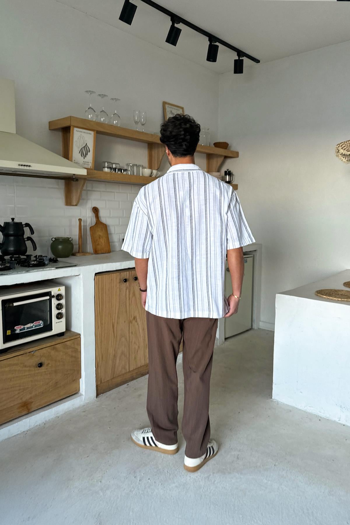 Striped Oversize Short Sleeve Shirt White