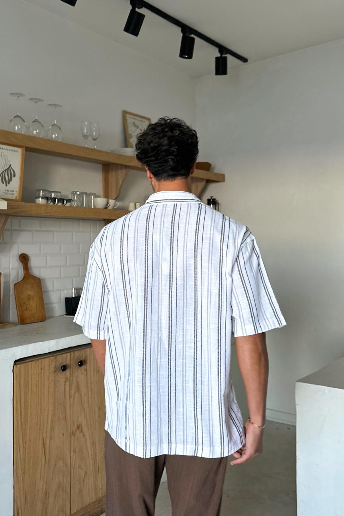 Striped Oversize Short Sleeve Shirt White