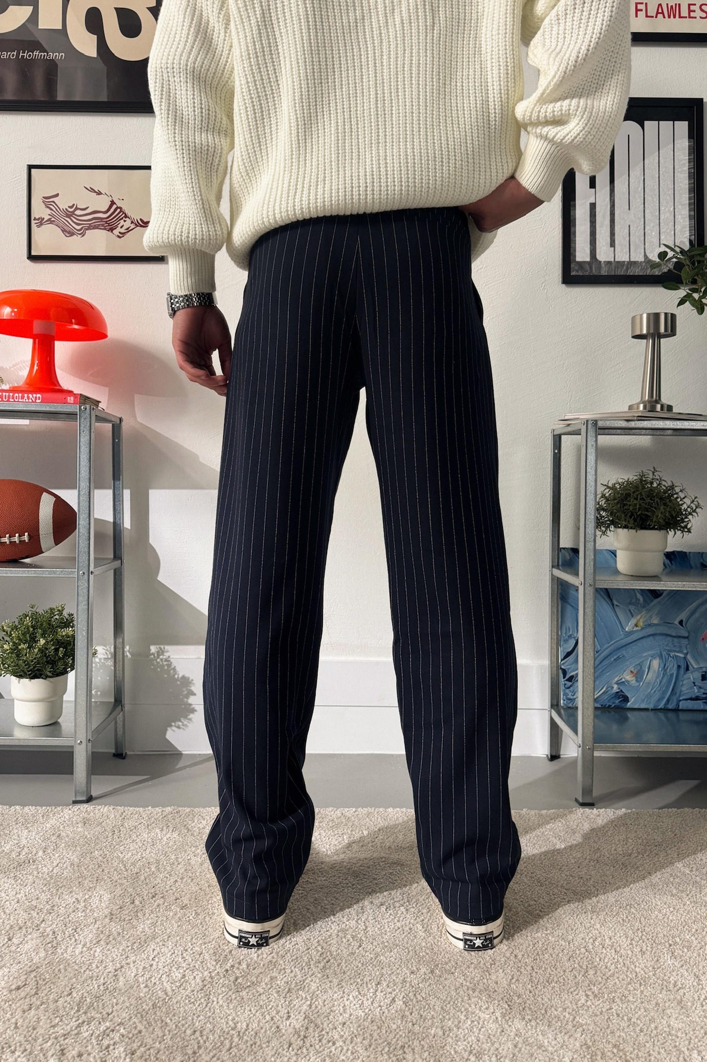 Striped Pleated Fabric Trousers