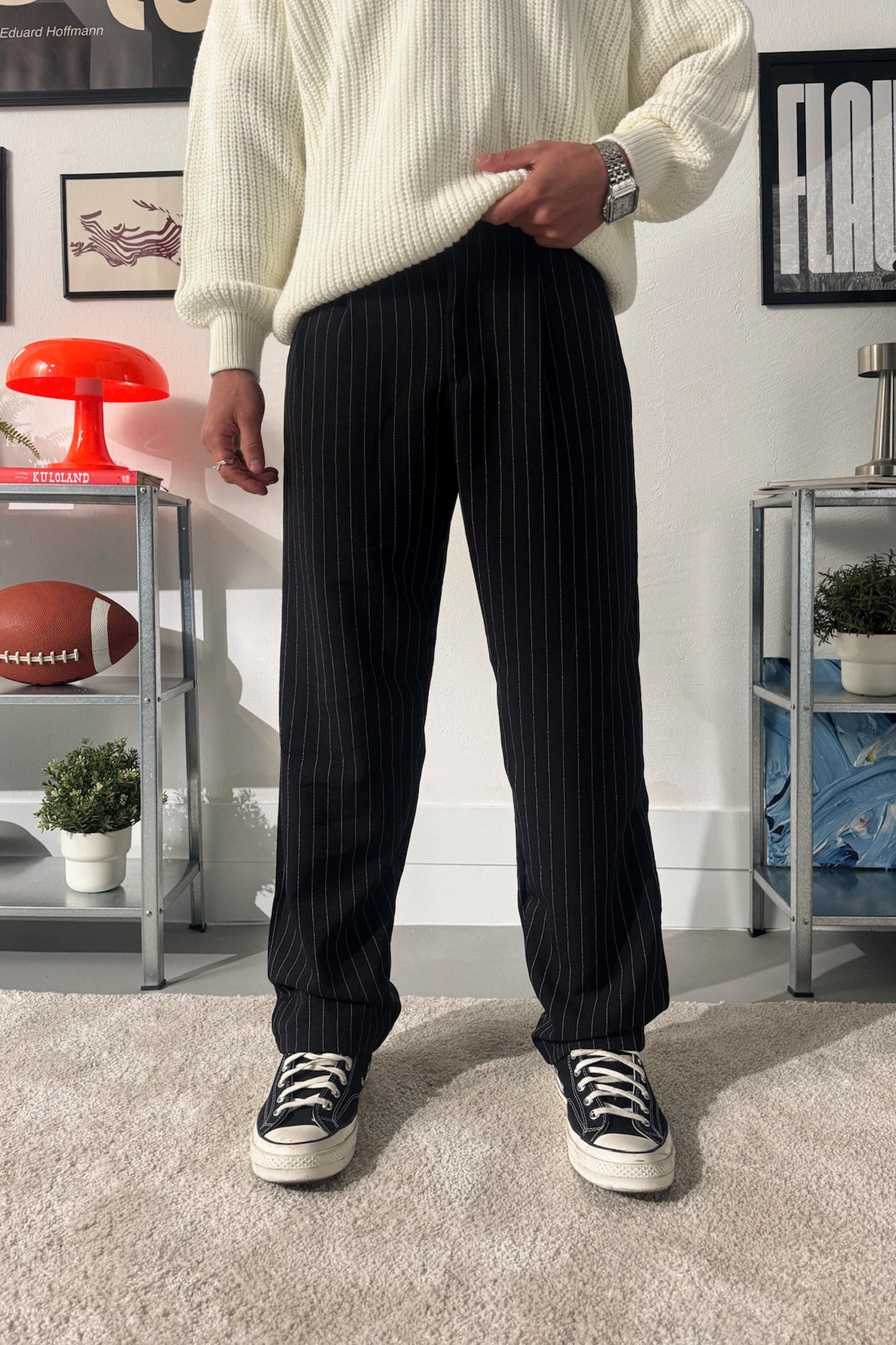 Striped Pleated Fabric Trousers