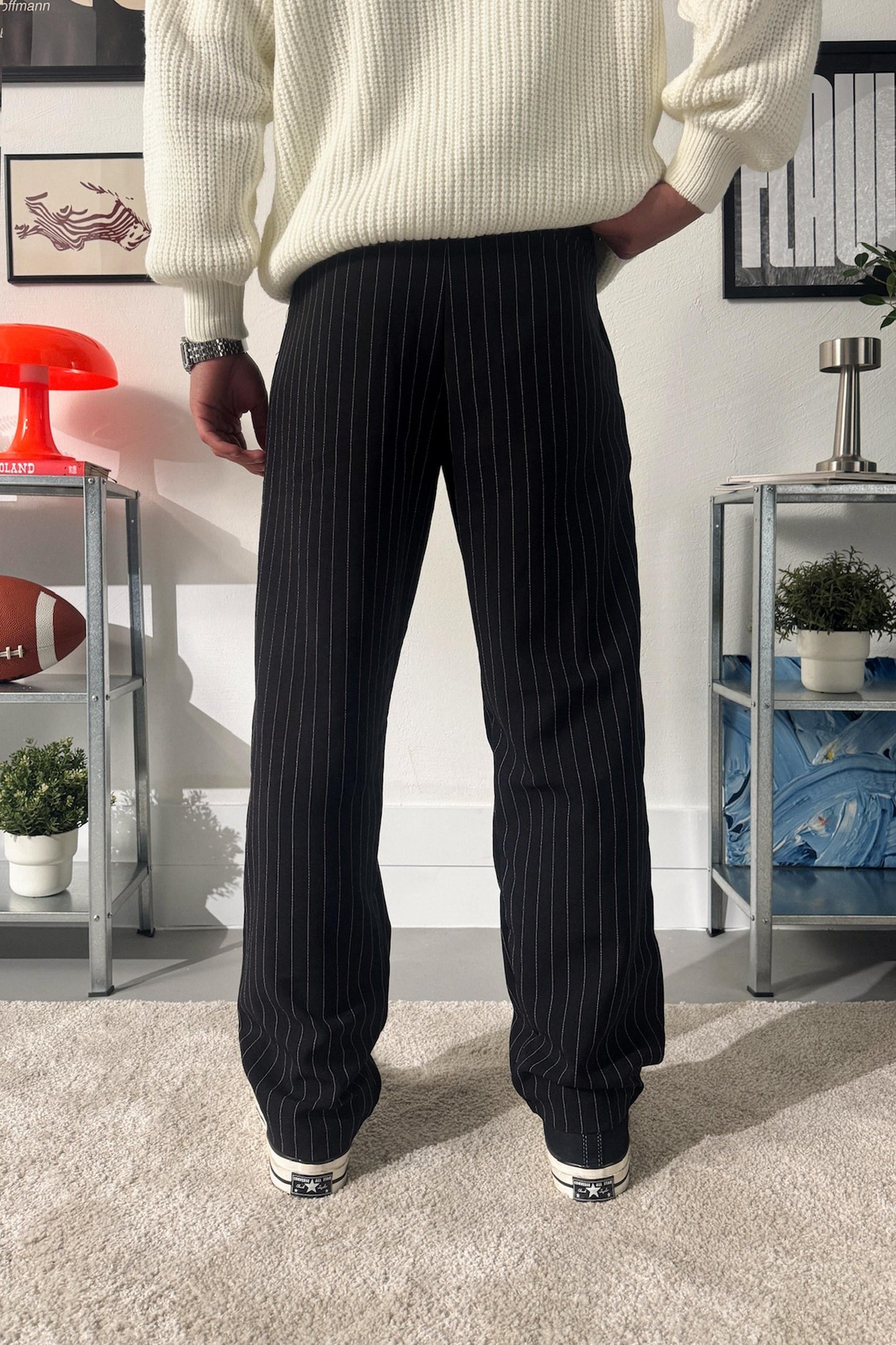 Striped Pleated Fabric Trousers