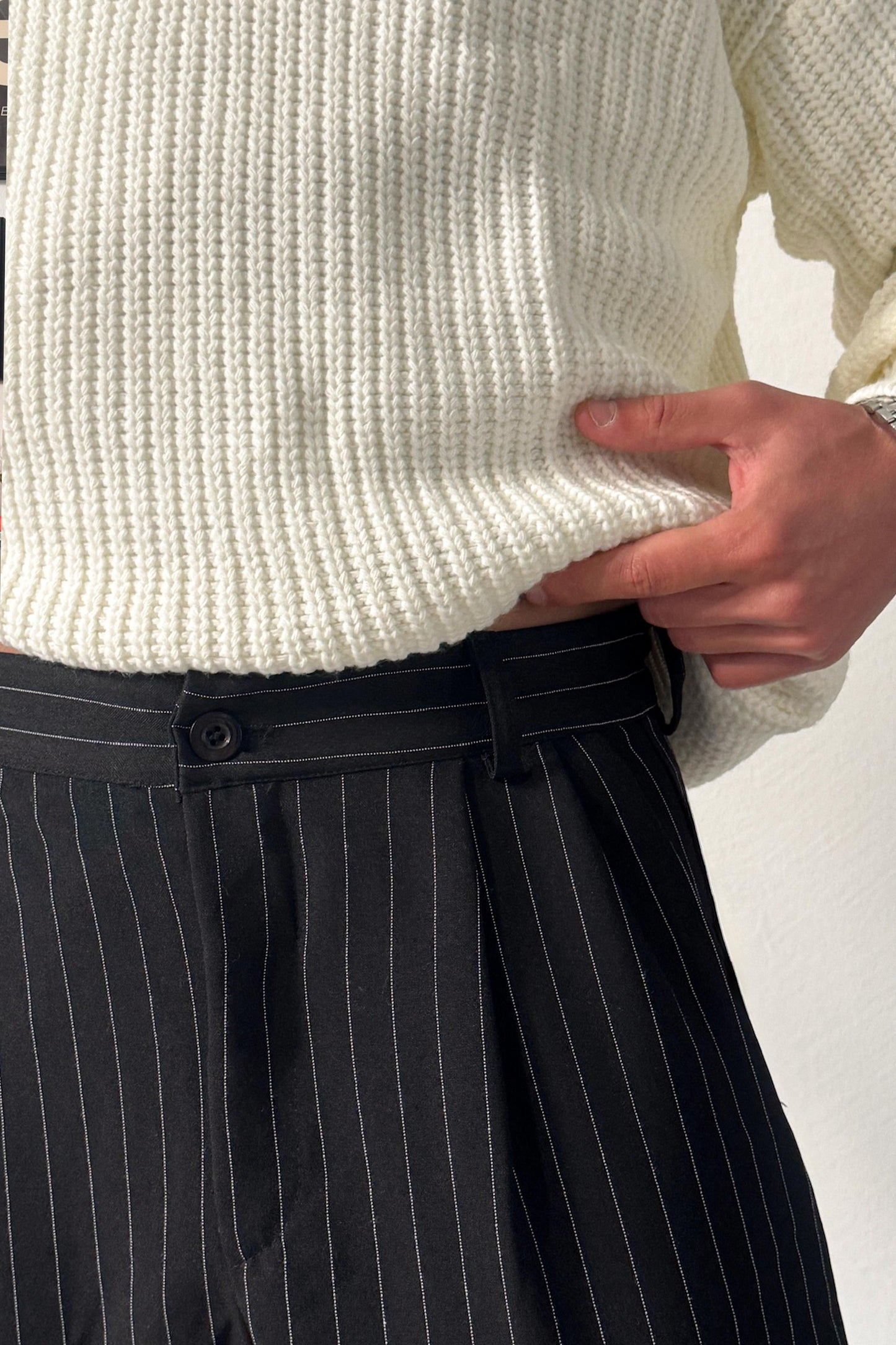 Striped Pleated Fabric Trousers