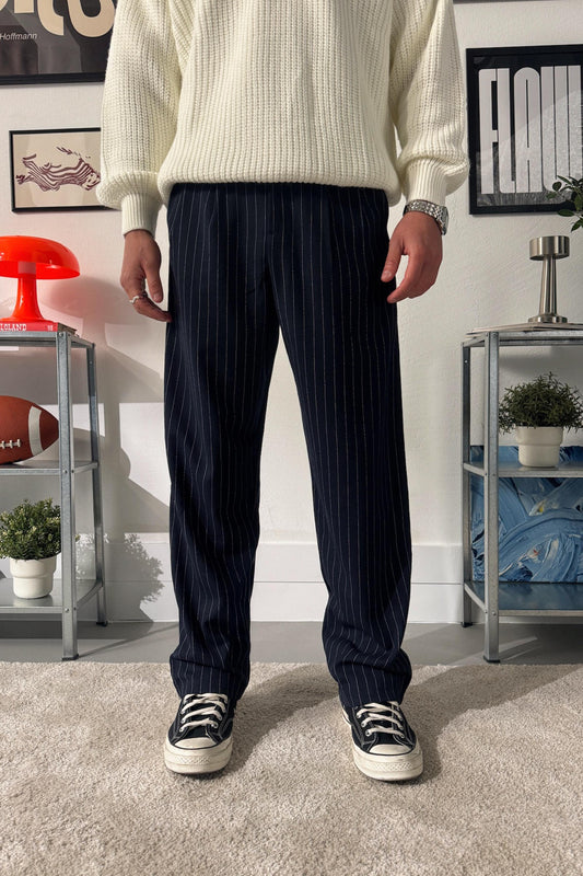 Striped Pleated Fabric Trousers