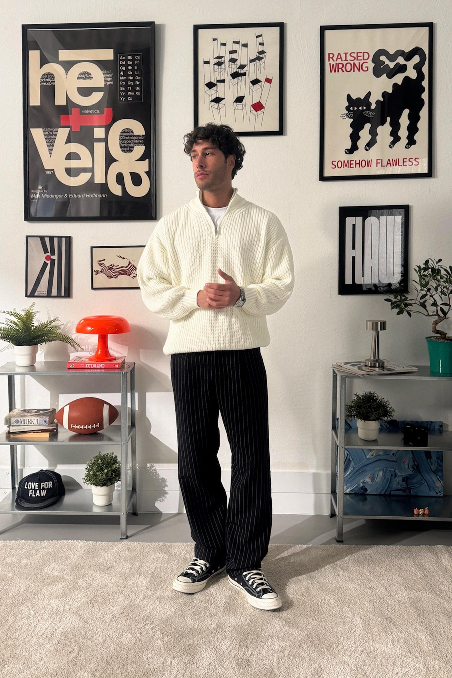 Striped Pleated Fabric Trousers