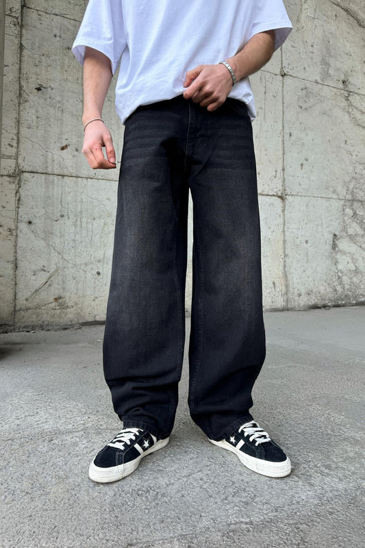 Striped Super Baggy Jeans Black