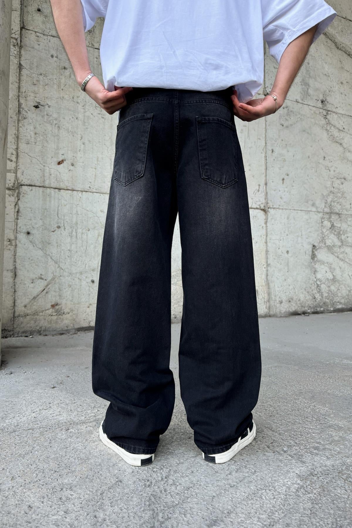 Striped Super Baggy Jeans Black