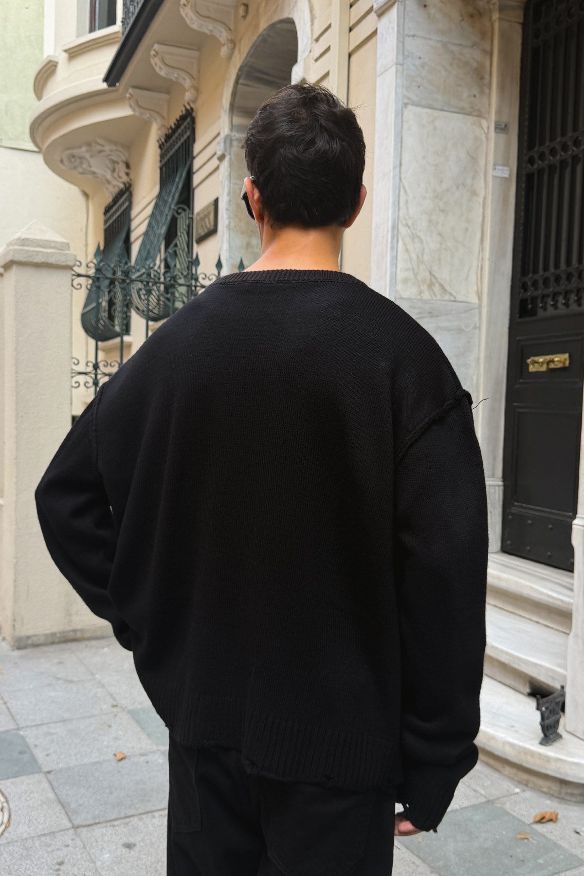Curved Distressed Boxy Fit Knit