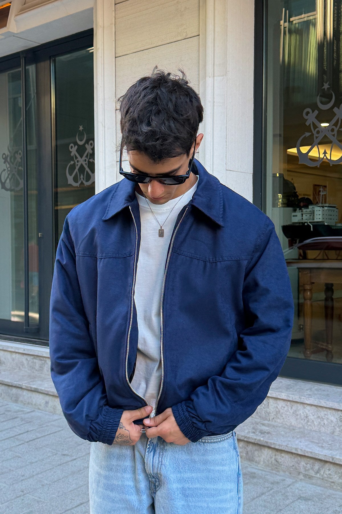 90's Dark Blue Bomber Jacket