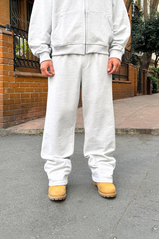 Diagonal Premium Fabric Sweatpants with Elastic Waistband, Snow Melange