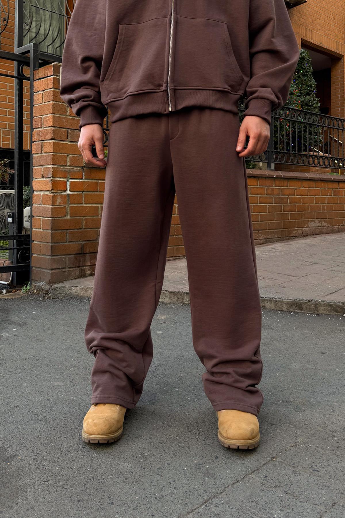 Diagonal Premium Fabric Sweatpants with Elastic Waistband