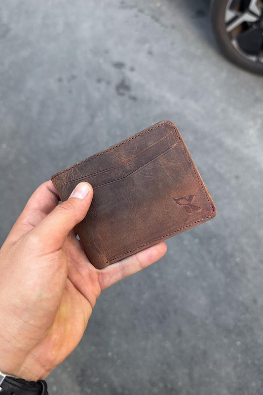 Distressed Genuine Leather Wallet, Tan