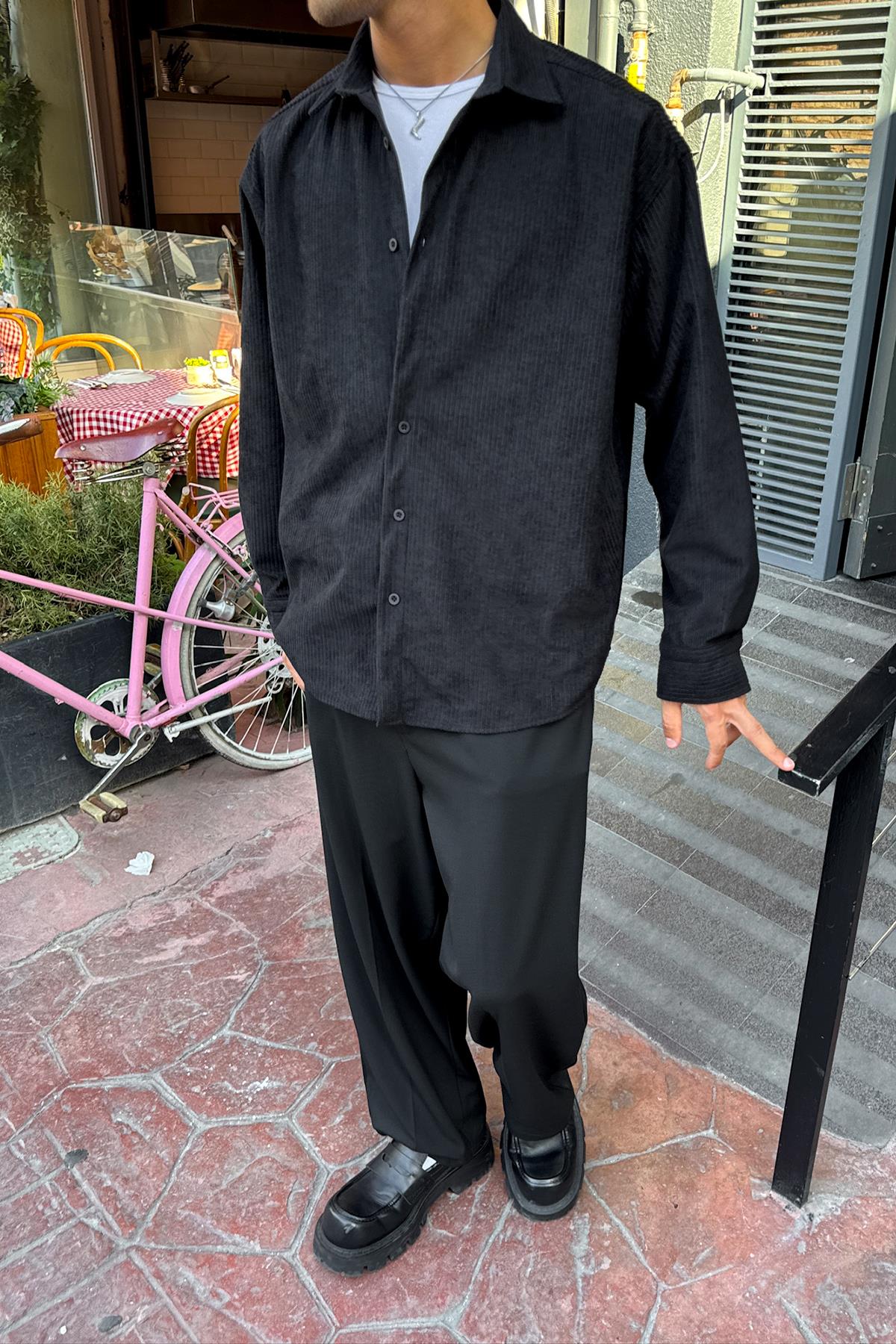 Corduroy Oversize Shirt Black