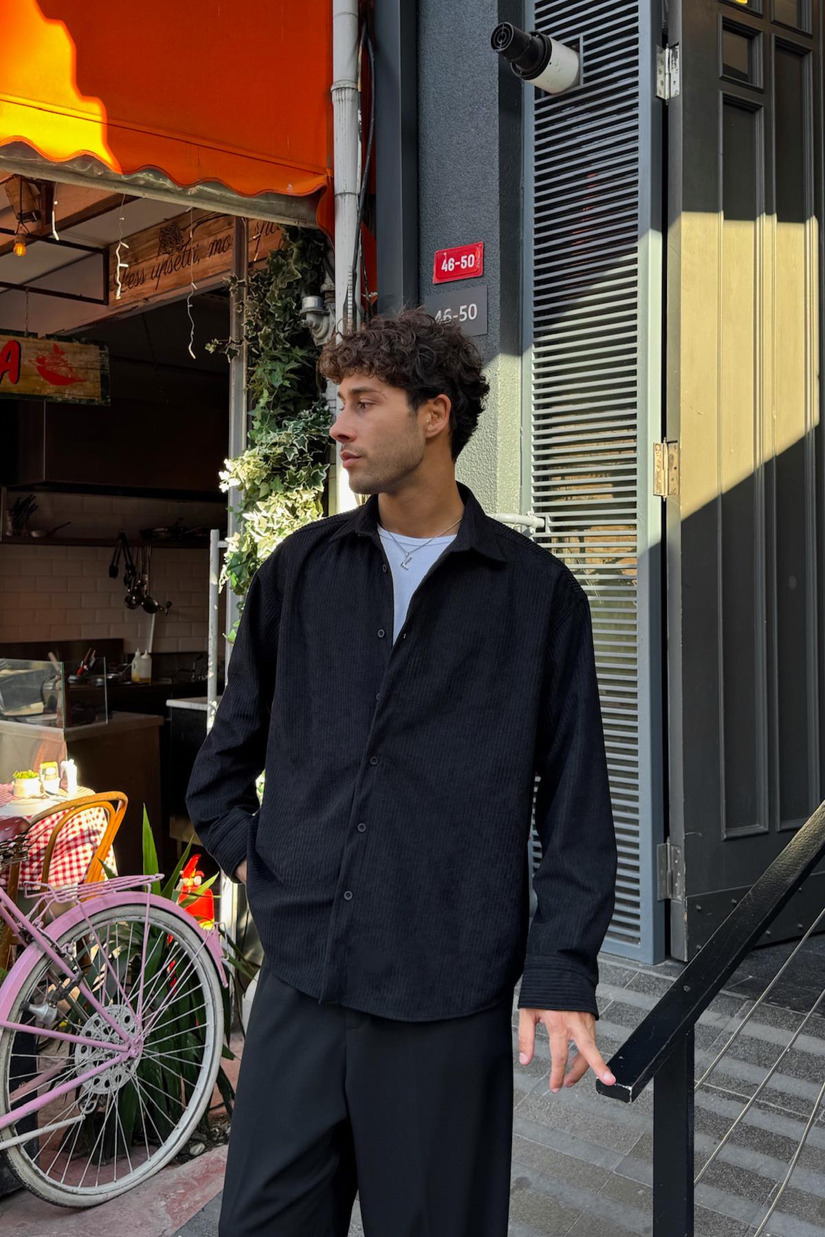 Corduroy Oversize Shirt Black