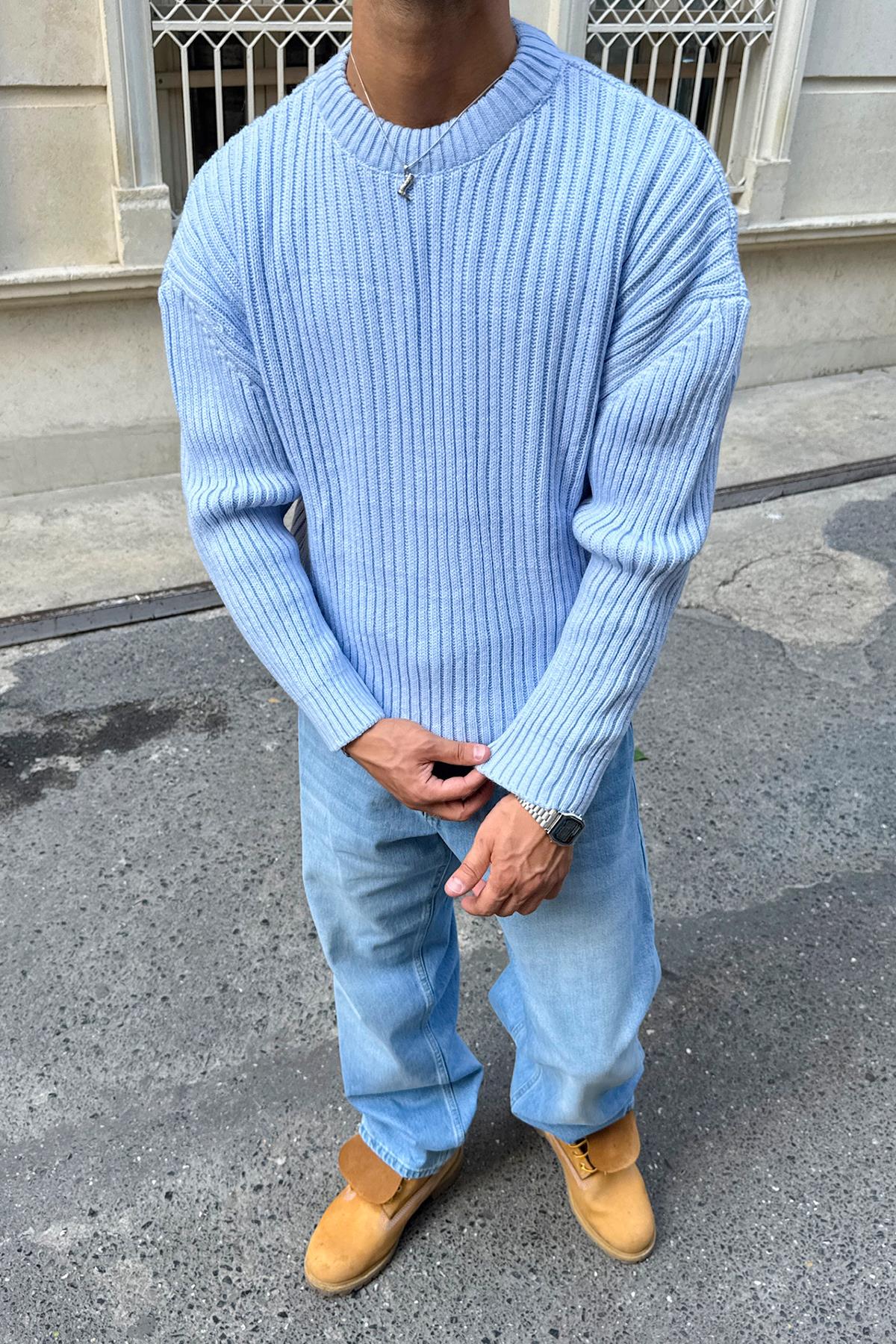 Ribbed Knit Sweater, Blue