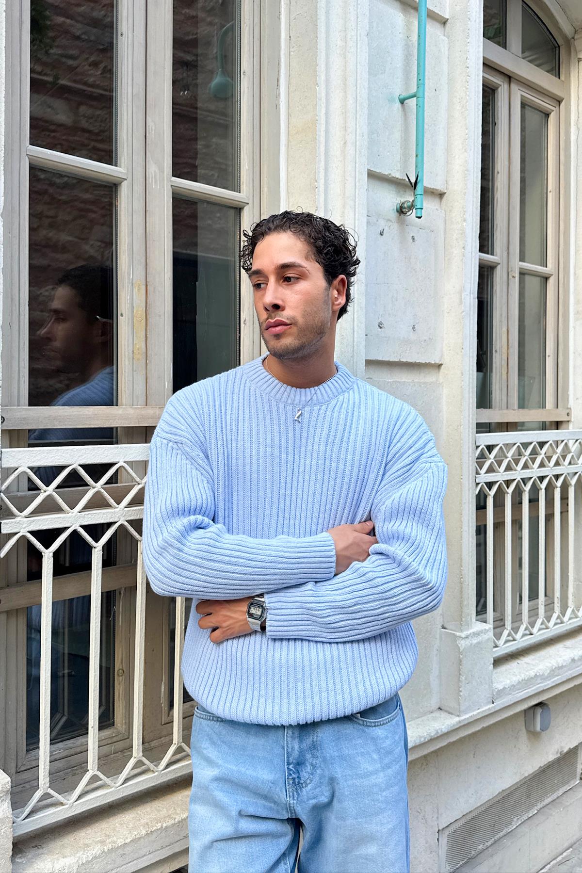 Ribbed Knit Sweater, Blue