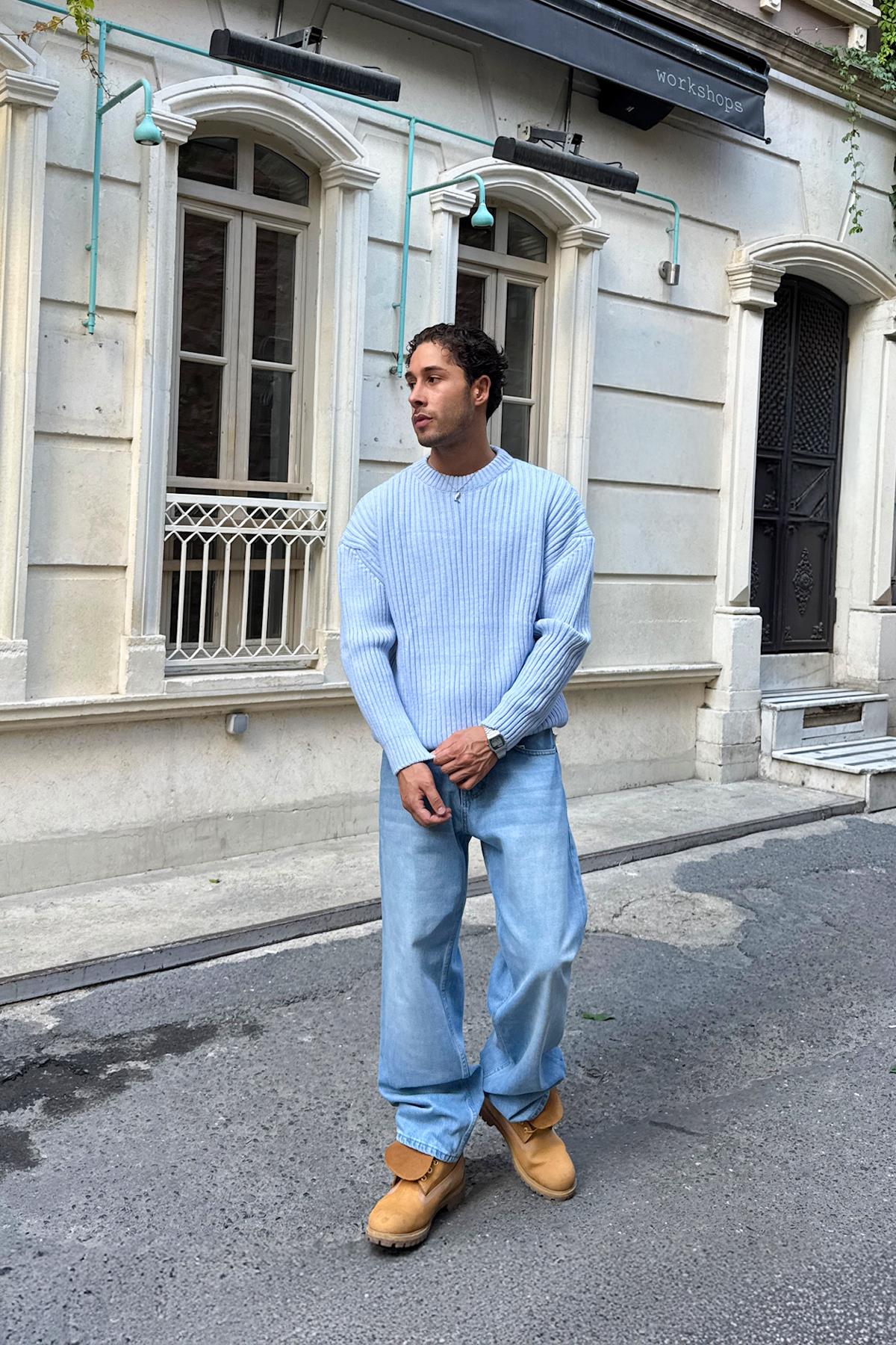 Ribbed Knit Sweater, Blue