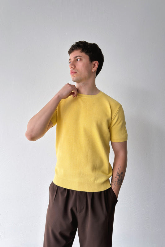 Ribbed Knit Short-Sleeve T-Shirt